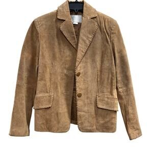 Vintage genuine suede leather tan festival boho detailed stitching jacket sz S